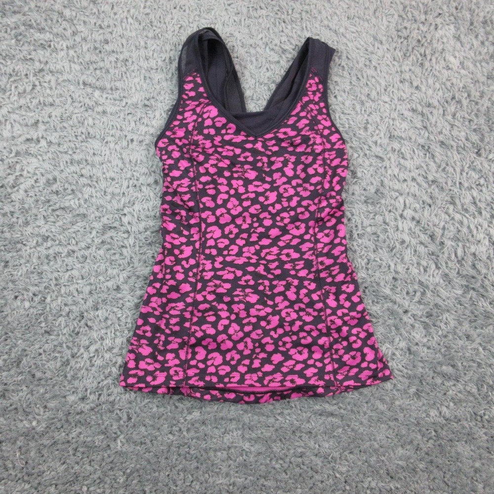 Lululemon Tank Top Womens 2 Purple Animal Print Built In Bra Athletic Yoga